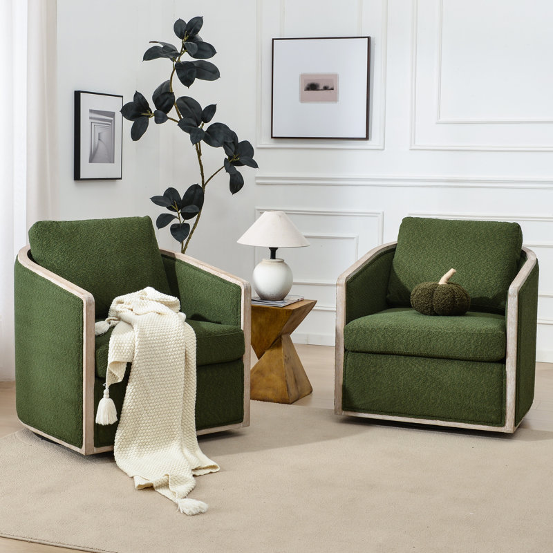 Holl Two Pieces 30" Wide Performance Fabric Upholstered Swivel Chair, No Assembly Required, Green Boucle