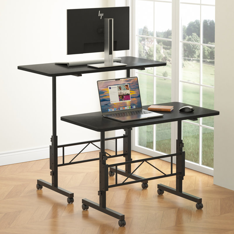 Petit bureau debout à hauteur réglable, bureaux mobiles à roulettes, bureaux portatifs à roulettes pour ordinateur portable, table d'appoint en C avec roulettes