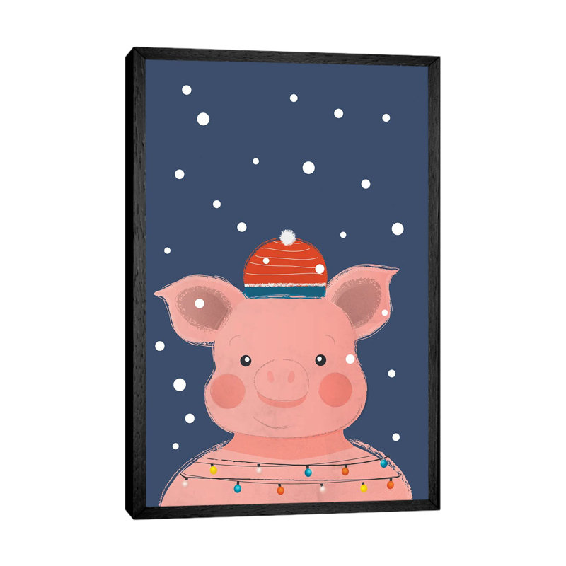 Christmas Pig 1 Piece Floater Frame Wall Art on Canvas, 66.04 cm H x 45.72 cm W, Black
