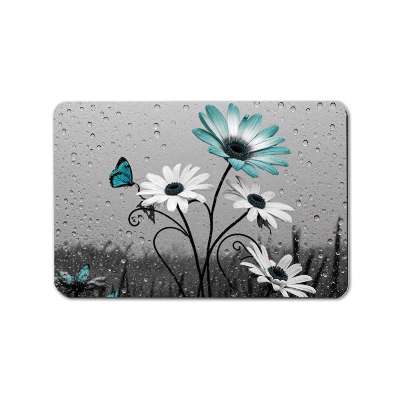 Teal Daisy Raindrops Bath Mat, 20L x 32W, Non-Slip, for Bathroom and Gym