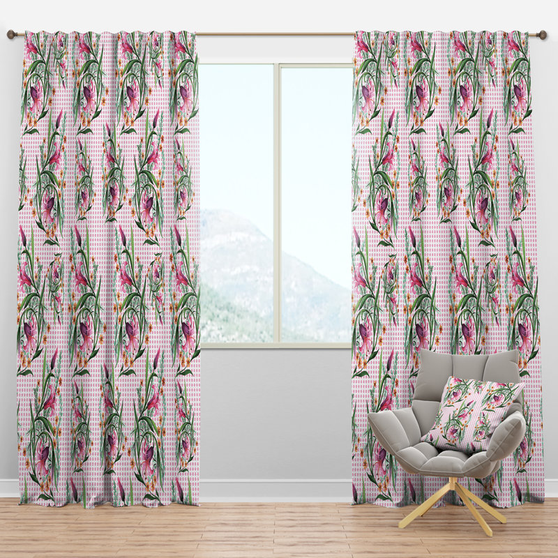 Rideaux semi-transparents à motif floral avec passe-tringle Mid-Century Botanical X, l 52 po x L 108 po