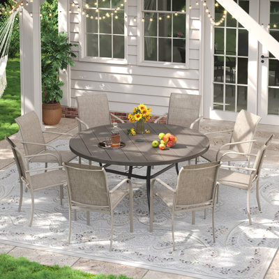 8-Person Outdoor Patio Dining Set With Stacking Armchair