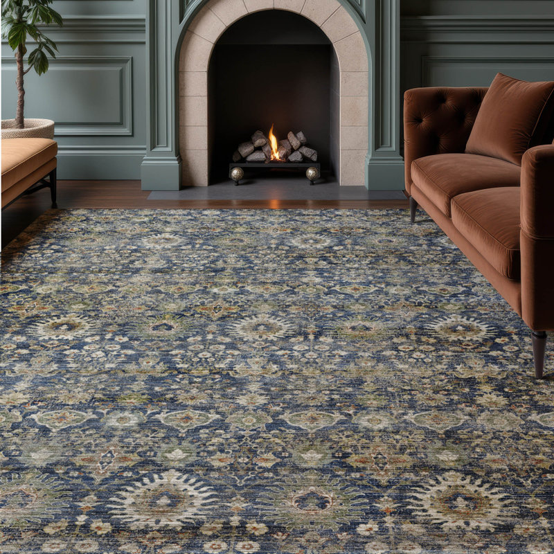 Tapis traditionnel Tirico, Marine, 9 pi x 12 pi