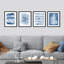 "Bathroom Decor" multicolore aquarelle pastel bleu fougère plante et Polygones formes abstraites géométriques encadrées sur papier 4 pièces-97762739-97762740