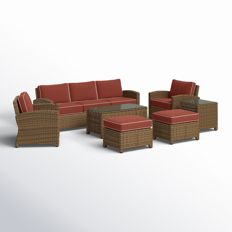 7 - Person Patio Conversation Set with Cushions, Red, Brown