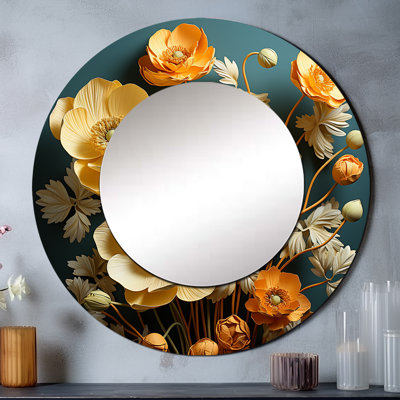 Rhue jaune Buttercups Realistic Radiance I - miroir décoratif Buttercups, grand miroir mural rond traditionnel, impression d'art en métal