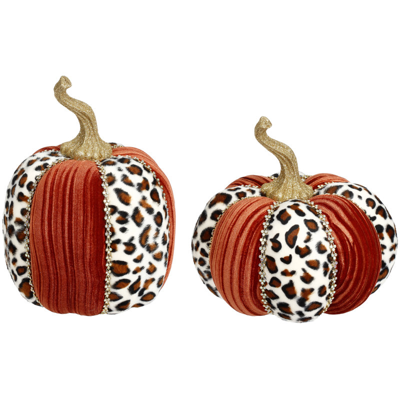2 Piece Jeweled Pumpkin, Copper Leopard Set