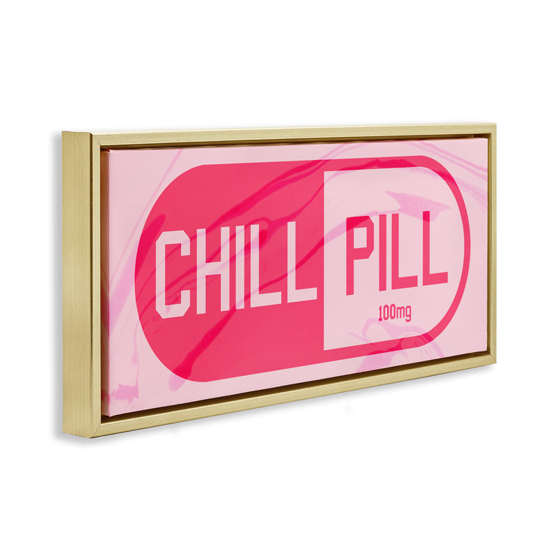 Chill Pill Modern Pop, H 11 po x l 25 po, Cadre flottant métallique doré