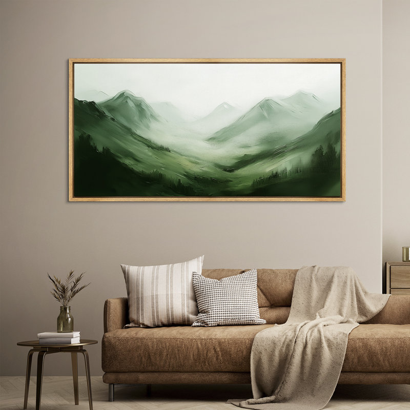 «Minimalist Green Mountains», impression sur toile encadrée surdimensionnée, Naturel, H 30 po x l 60 po