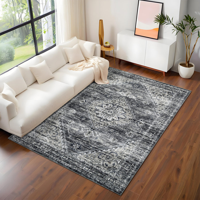 Elegant Oriental Machine Washable Rug with Rubber Anti-Slip Backing Ideal for Living Room, Dining Room, Bedroom, Office & Playroom