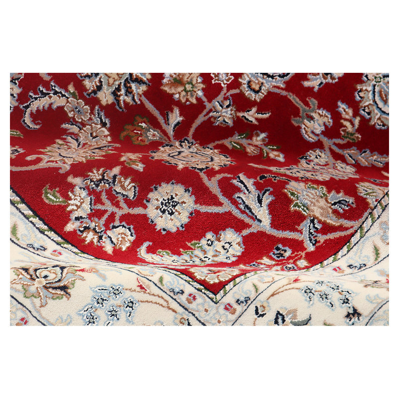 Tapis rouge / ivoire / bleu noué à la main de haute qualité, Rectangle 4 pi x 6 pi