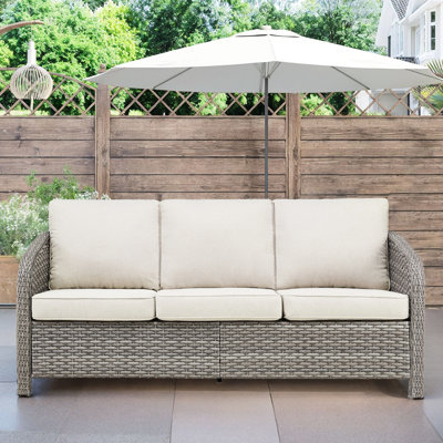 Extérieur 73,6 po Pe 3 sièges, coussins beiges profonds, confort ergonomique, extérieur toutes saisons, housses de coussin tissées à la main, structure en acier thermolaqué, -