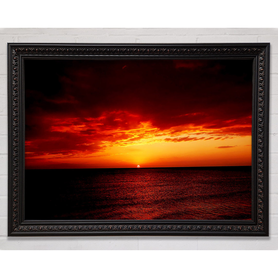 Gerahmtes Leinwandbild Red Night Fall Over Ocean