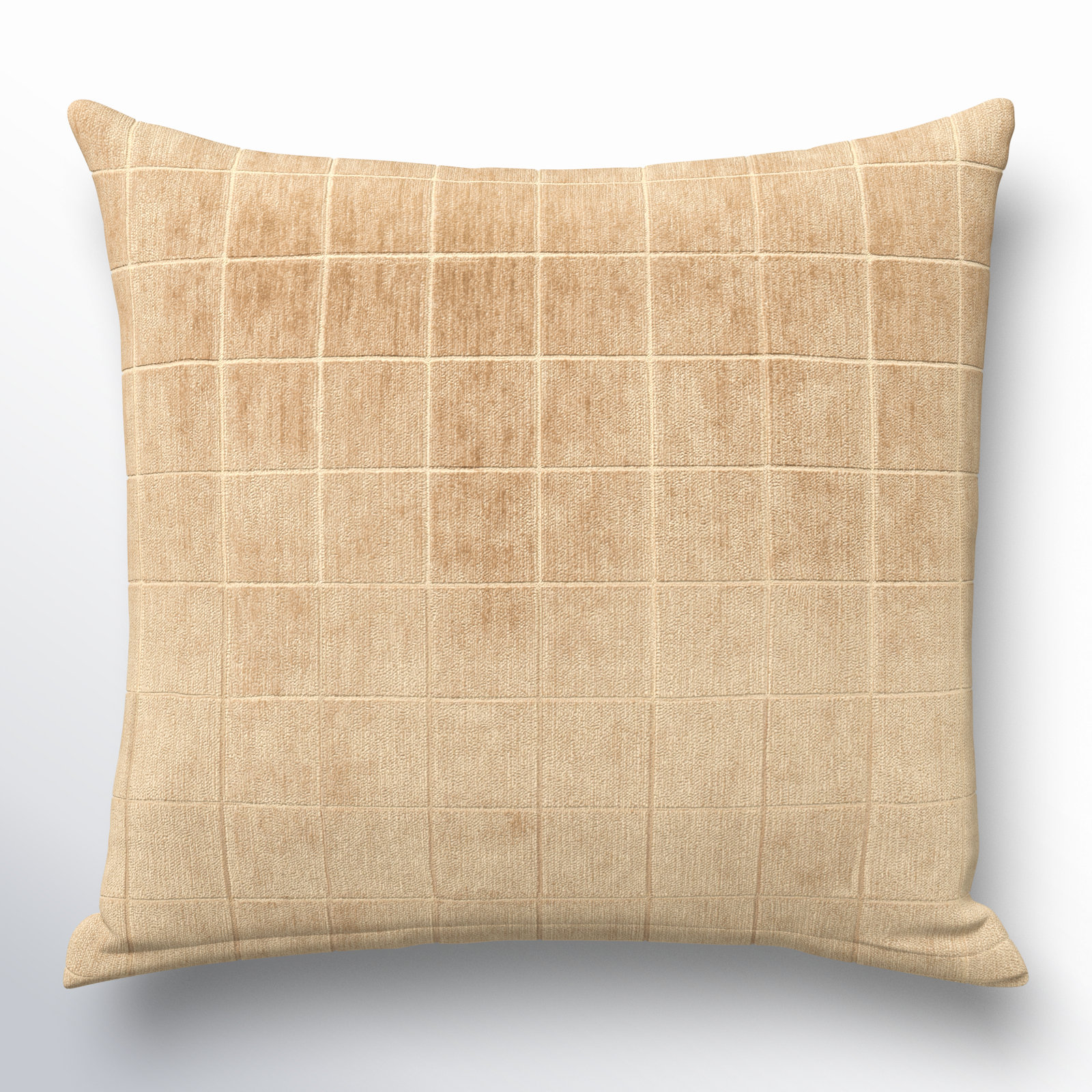 Otterville Velvet Grid Throw Pillow, Beige Geometric, Polyester, 16"H x 16"W