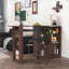 Armoires | Armoire de bar moderne à hauteur de comptoir rotative, 6 espaces de rangement, 2 portes en verre nervuré, brun noyer, pour le salon | Panneau de particules | Cuisine