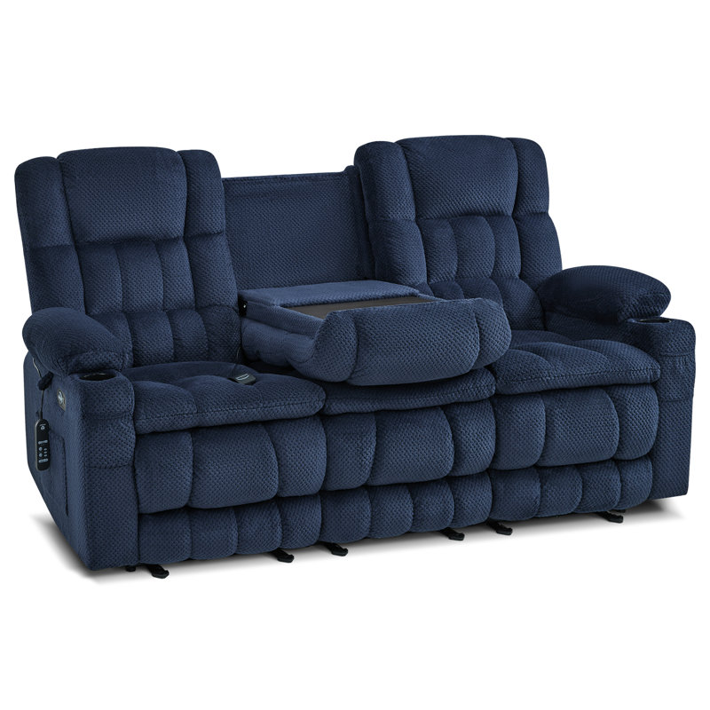 Canapé inclinable électrique de 80,7 po de largeur sans gravité avec massage par chaleur et vibrations, table rabattable, tissu