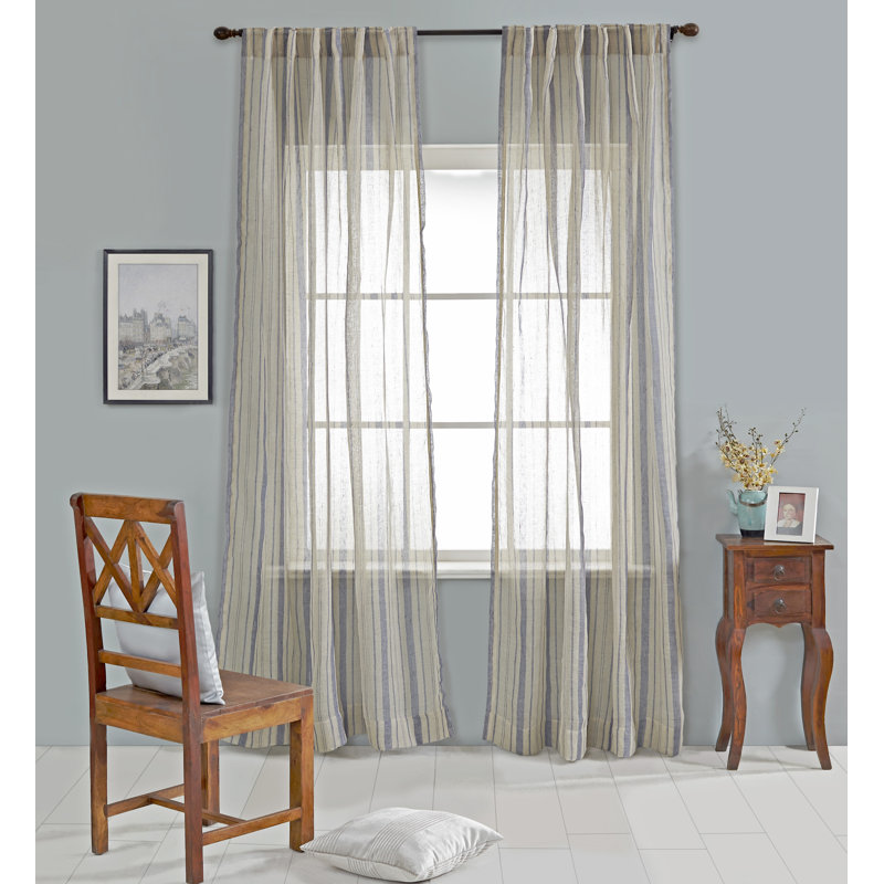 Panneau de rideau transparent en lin avec passe-tringle pour le salon, L 52 po x L 108 po