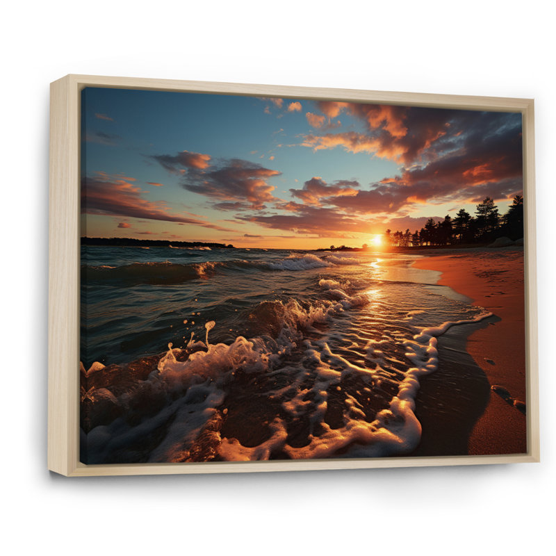 Coastal Serenity At Sunset II - paysages, impressions sur toile, H 34 po x l 44 po x P 1,5 po, Cadre naturel flottant