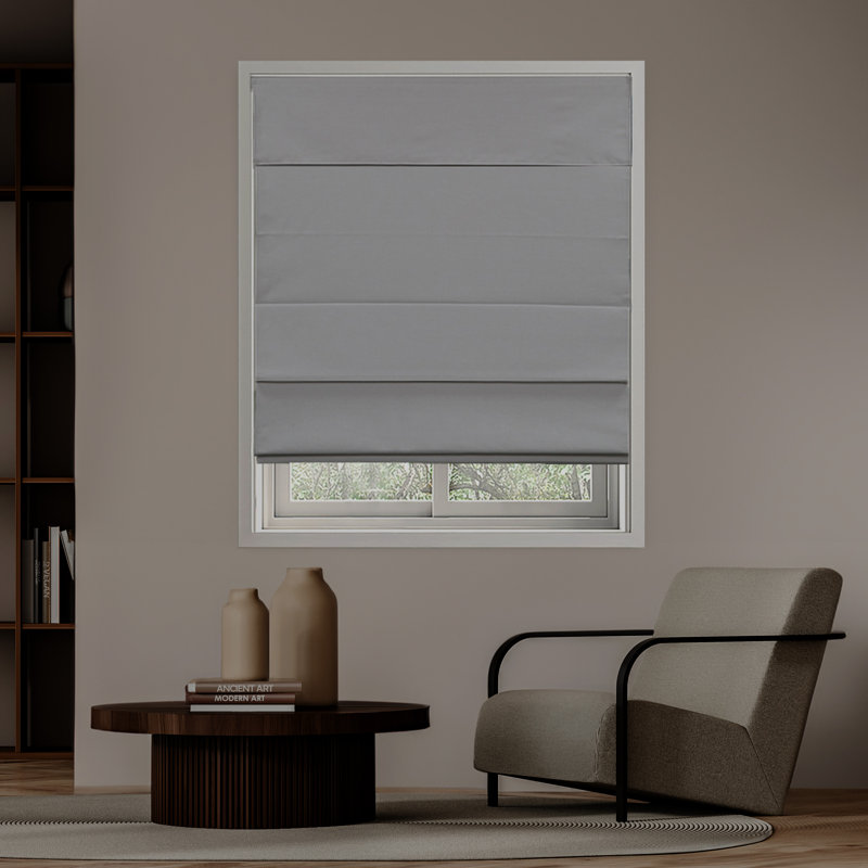 Coursey Cordless Blackout 100% Cotton Roman Shade with Cellular Shade Backing, 36"W x 72"L, Light Gray