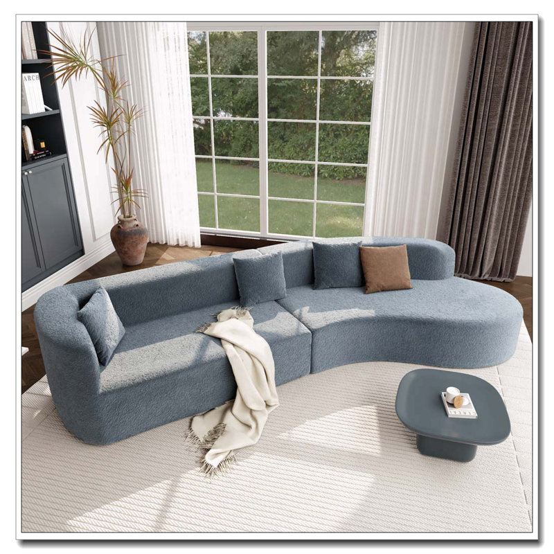 Canapé modulaire Boneless de 132 po avec design incurvé, canapé modulaire en chenille 2 pièces avec 4 oreillers