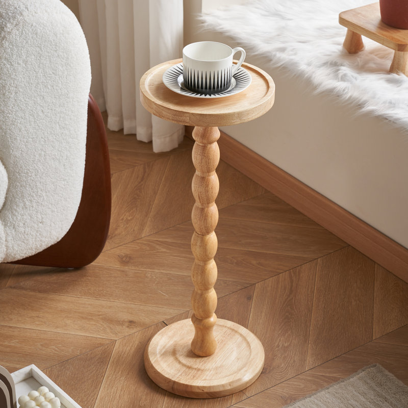 Solid Wood Tray Top Pedestal End Table, Brown, Natural Wood