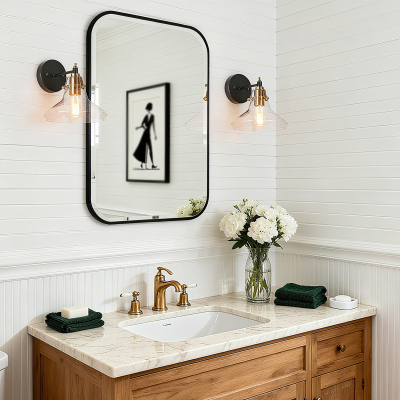 Lampe de lecture moderne à 1 lumière à intensité variable noire pour salle de bain