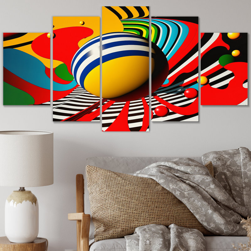 Système solaire Pop Art - impression géométrique murale moderne - 5 panneaux
