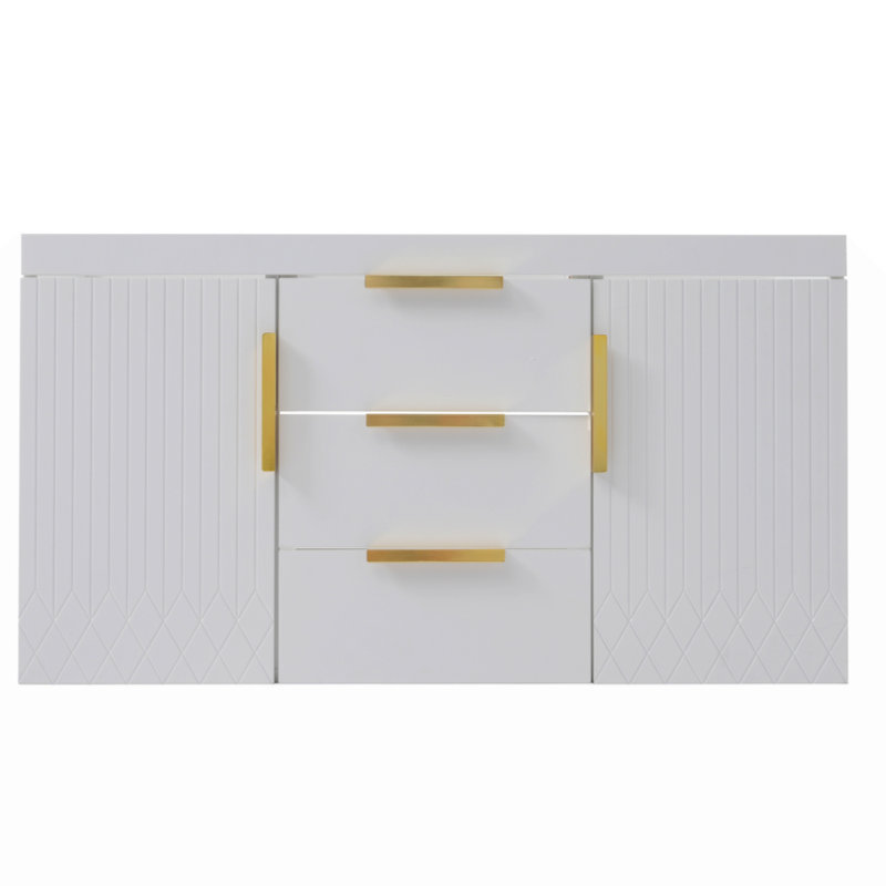 Meuble-lavabo mural sans évier, meuble de rangement flottant avec 2 tiroirs,, Blanc
