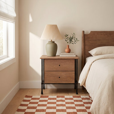 2-Drawer Metal Nightstand