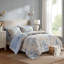 Ensemble de literie réversible, polyester grand floral beige bleu pour la maison