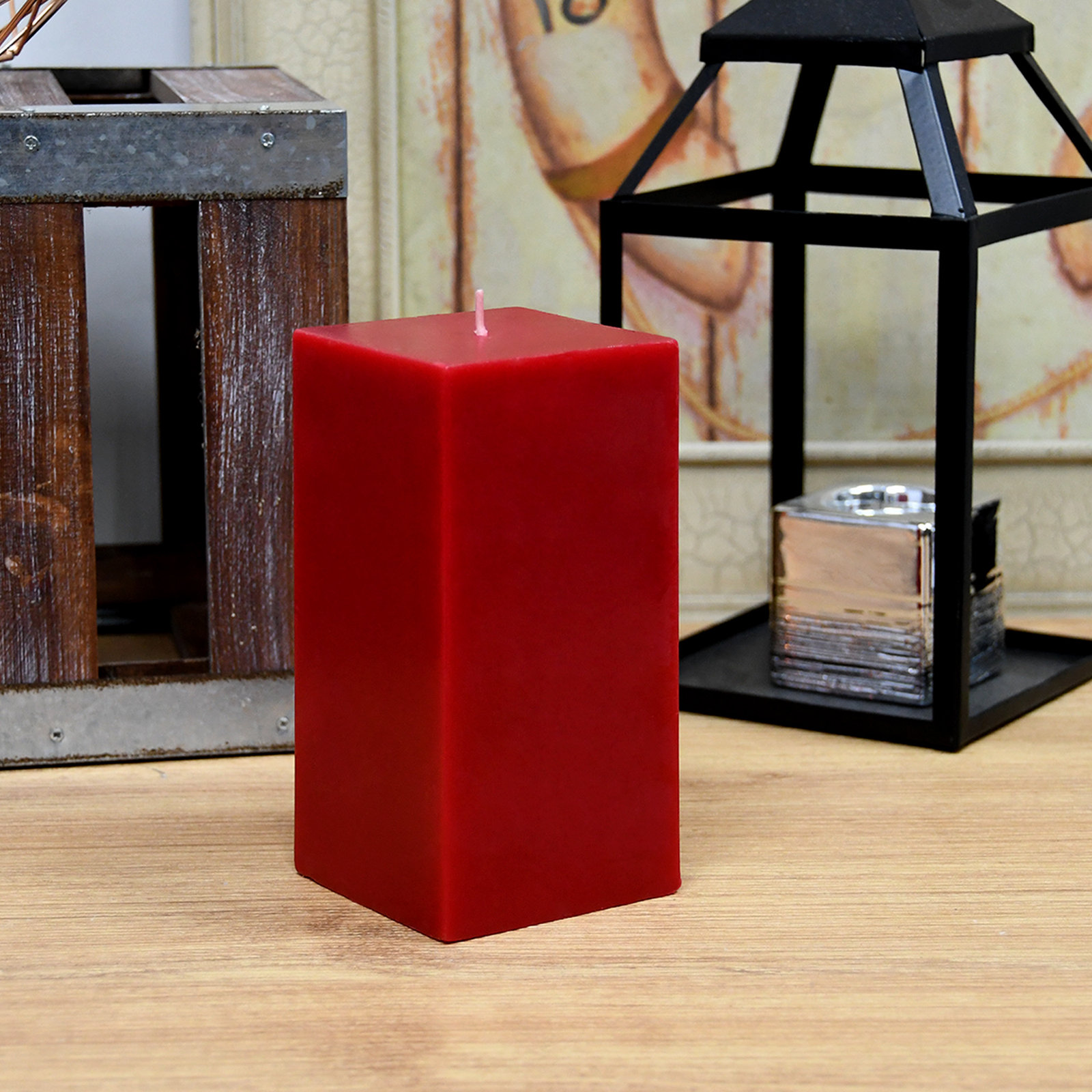 Square Pillar Candle, Red, 6" H x 3" W x 3" D, 1 Candle