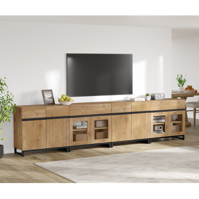 Modern TV Stand For , 4 In 1 TV Console With Glass Doors And 2 Drawers, Media Console With Adjustable Shelf For Living Room