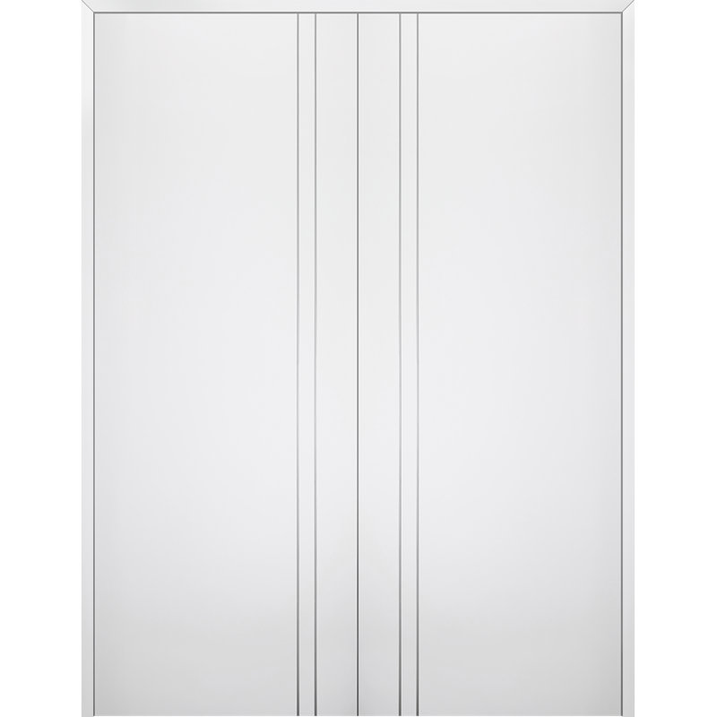 Porte standard double en bois manufacturé Palladio 2V, 71,75 po x 79,38 po, Blanc noble, Réversible
