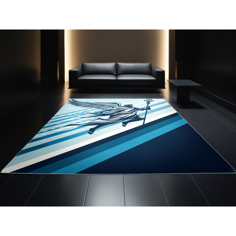Tapis à chevrons moderne et contemporain lavable à la machine Newberry Hermes en bleu - Reliure bleu ciel, 7 x 9