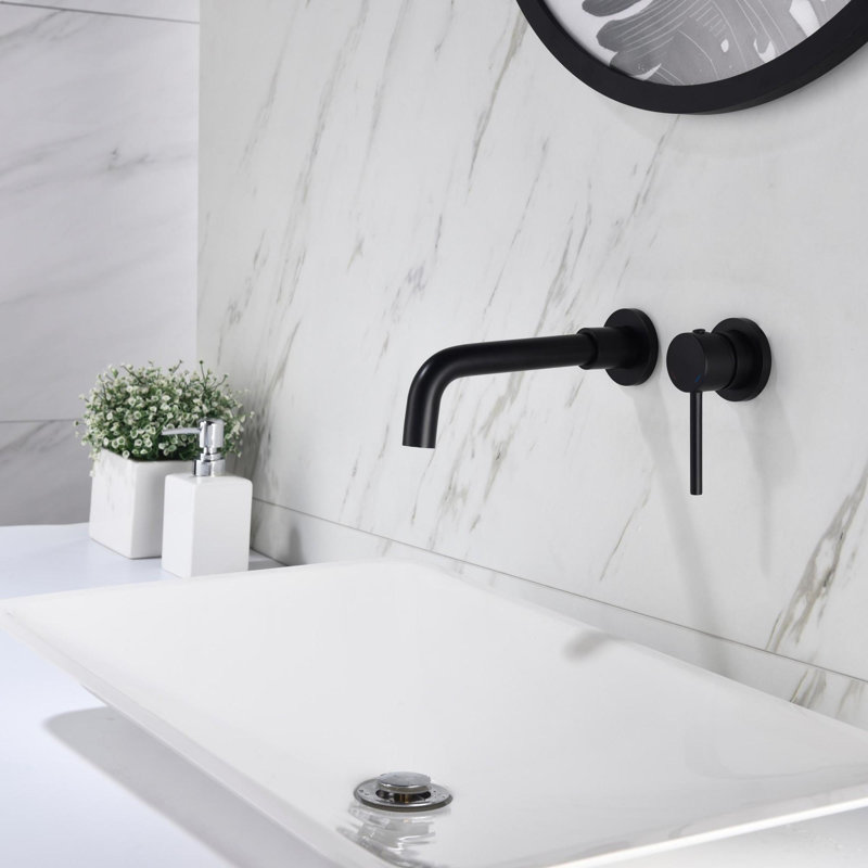 Robinet de meuble-lavabo mural avec égouttoir escamotable, Noir mat