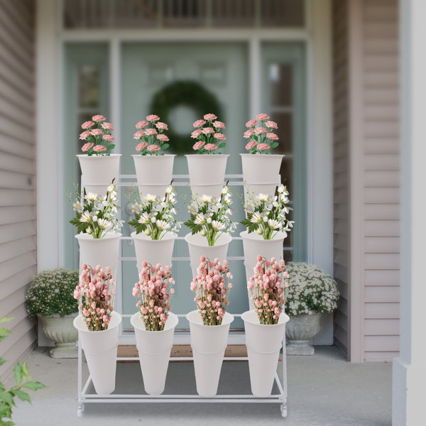 Sego Decorative Round Metal Buckets with Handles and Flower Market Text