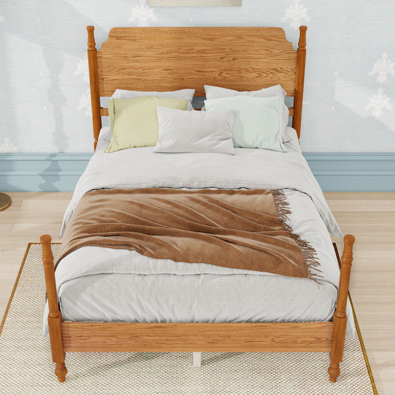 Lit plateforme en bois avec tête de lit et pieds centraux, Full, Noyer clair