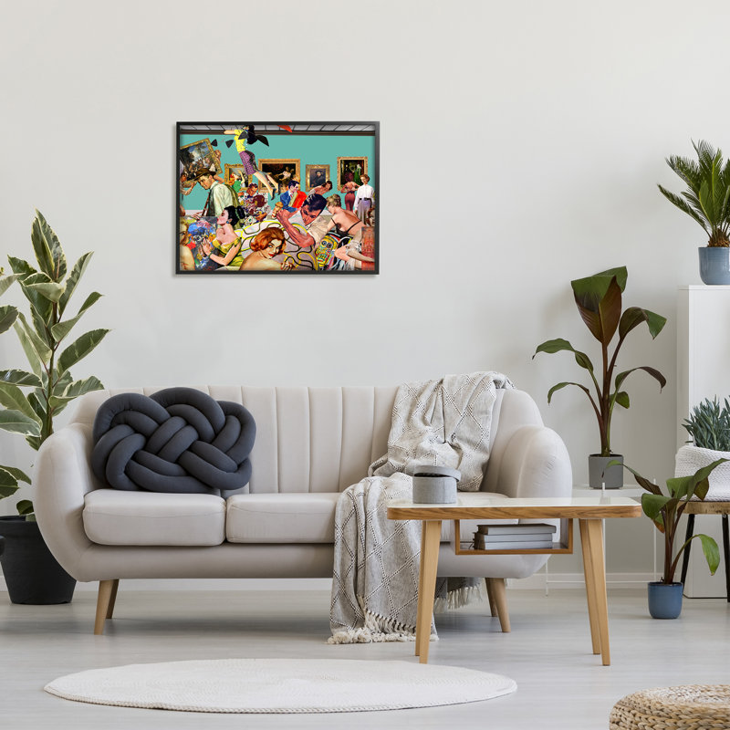 Rétro collage de personnes encadrées sur bois, Giclée encadrée noir minuit, H 24 po x l 30 po x P 1,5 po