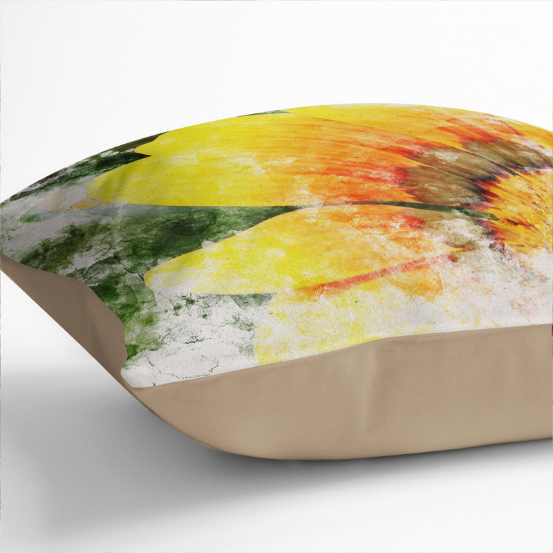 Bright Yellow Flower Square Throw Cushion, Stone, 55cm H x 55cm W x 20cm D
