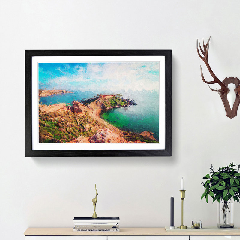 Sea View from Malta - Picture Frame Painting Print, 48cm H x 65cm W x 2cm D, Black Framed