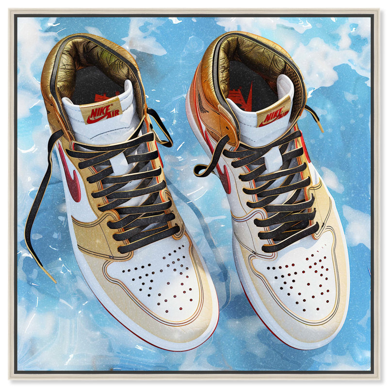 «Sky Sneakers Man Cave» par Notoriart, H 13 po x l 13 po, Cadre argenté