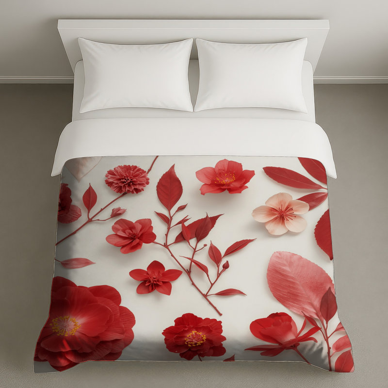 Housses de couette à arrangement floral rouge, Queen