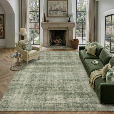 Tapis vert délavé lavable rétro Luis