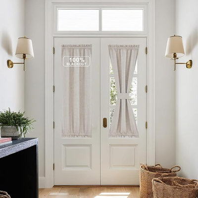 Rideaux de porte occultant à 100% pour fenêtre, rideaux de porte d'intimité en lin avec passe-tringle NICETown, 1 panneau, avoine, 25 po x 40 po
