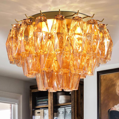 Plafonnier encastré rond moderne en ambre 3 lumières 17 po Modern