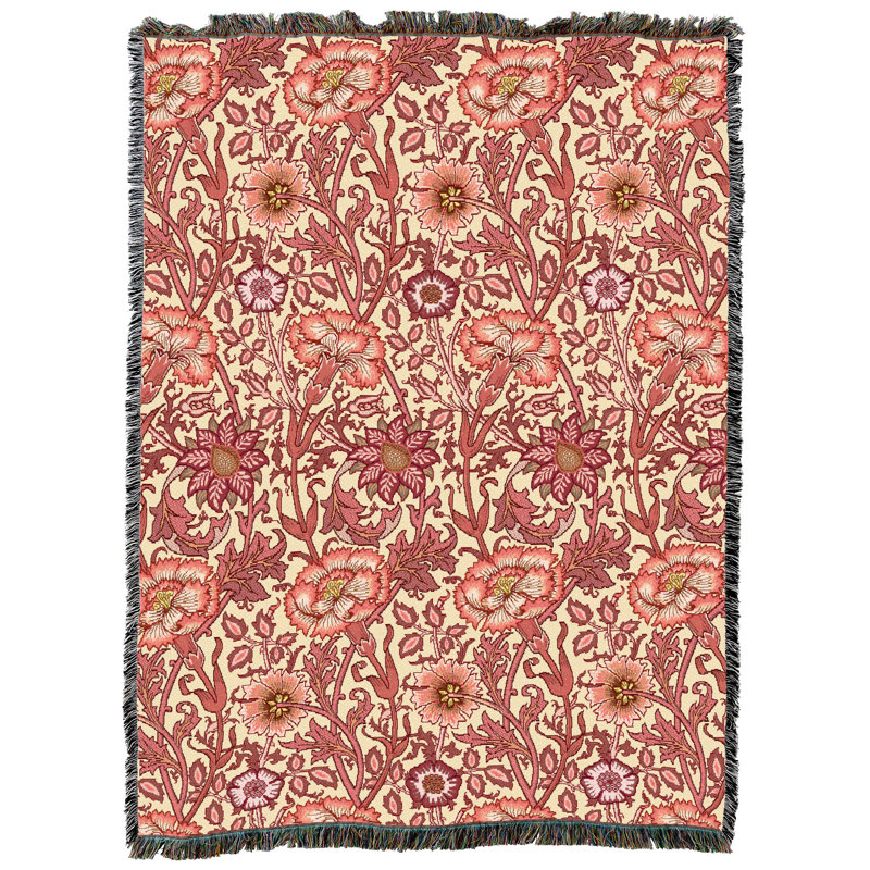 Couverture en amande rose et rose Pure Country Weavers William Morris - Artisanat d'art - Jeté en coton tissé à la main