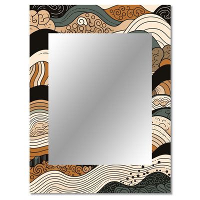 Brown Black Line Art Elegance I - Abstract Shapes Unique Wall Mirror, Brown Mirror, Printed Metal Art