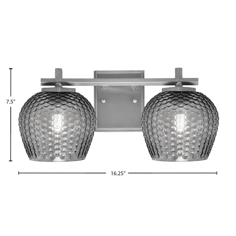 Barre d'éclairage de salle de bain 2 lumières Finola avec verre texturé turquoise 6 po, Noir / transparent, Graphite