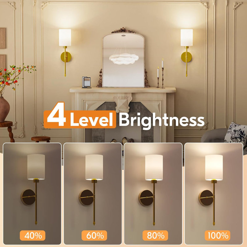 Gold Dimmable Battery Operated Wall Sconce Set with Remote