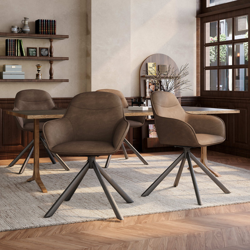 48.5cm H Vintage Faux Leather Upholstered Dining Chairs, Dark Brown PU
